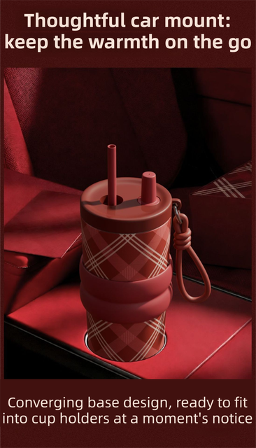 Red British Equestrian Plaid 710ML Insulated Travel Mug with Dual-Drink Lid view 8