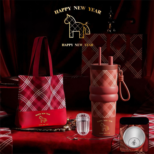 Red British Equestrian Plaid 710ML Insulated Travel Mug with Dual-Drink Lid
