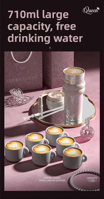 710ML Pink Luxury Gradient Textured Aurora Starry Night Insulated Travel Mug view 4