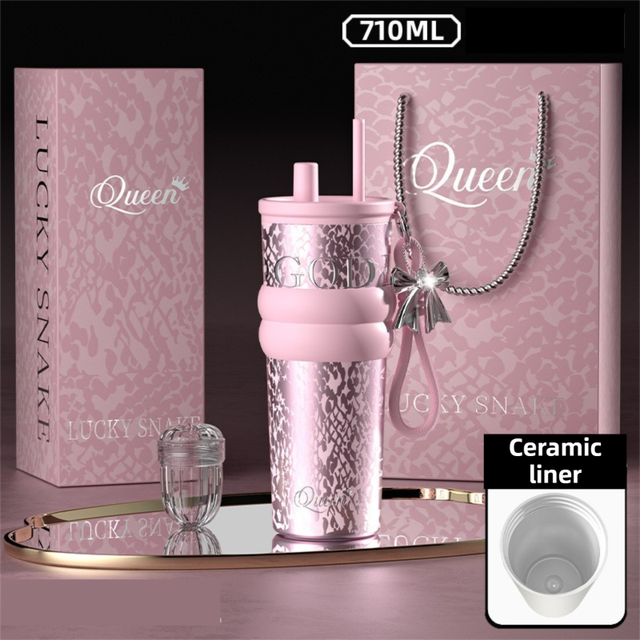 710ML Pink Luxury Gradient Textured Aurora Starry Night Insulated Travel Mug