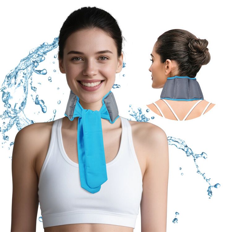 Blue and Grey Reusable Evaporative Physical Cooling Scarf – Long Ice Neck Wrap — image 1