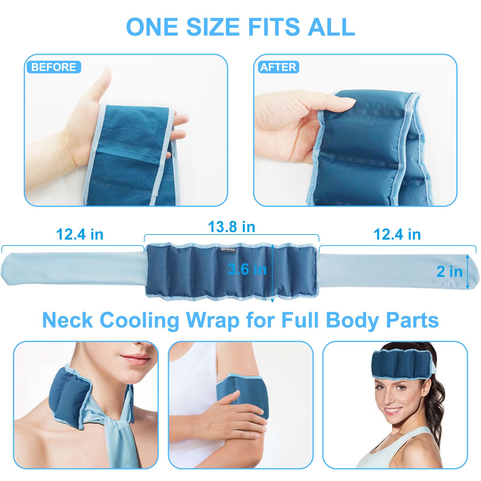Blue and Grey Reusable Evaporative Physical Cooling Scarf – Long Ice Neck Wrap view 2