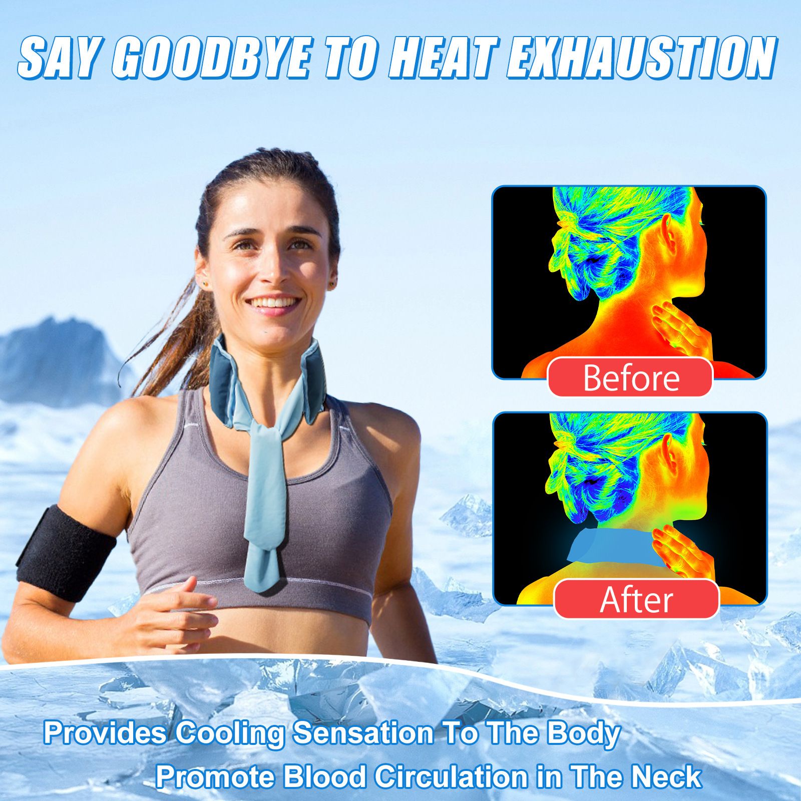 Blue and Grey Reusable Evaporative Physical Cooling Scarf – Long Ice Neck Wrap view 3