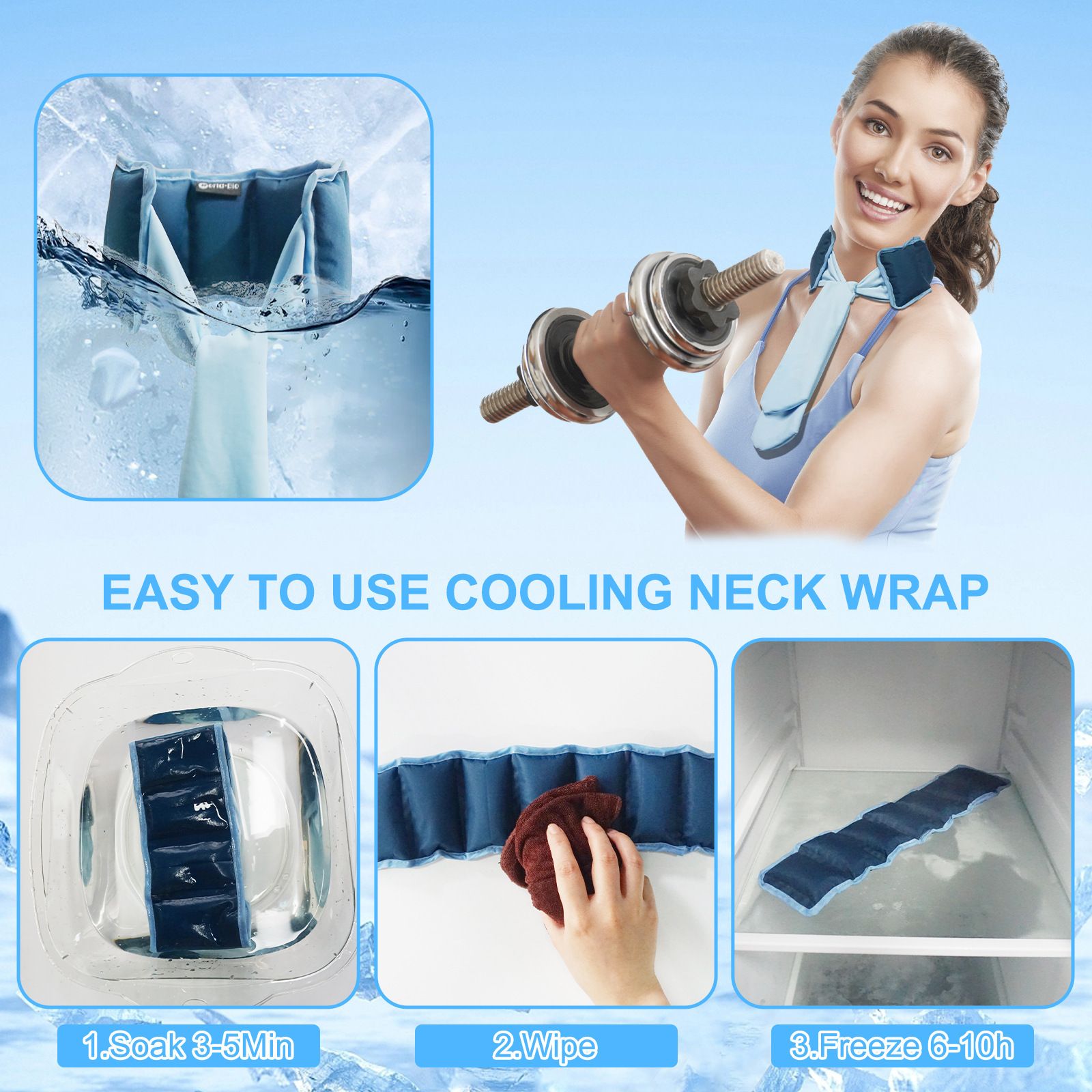 Blue and Grey Reusable Evaporative Physical Cooling Scarf – Long Ice Neck Wrap view 4