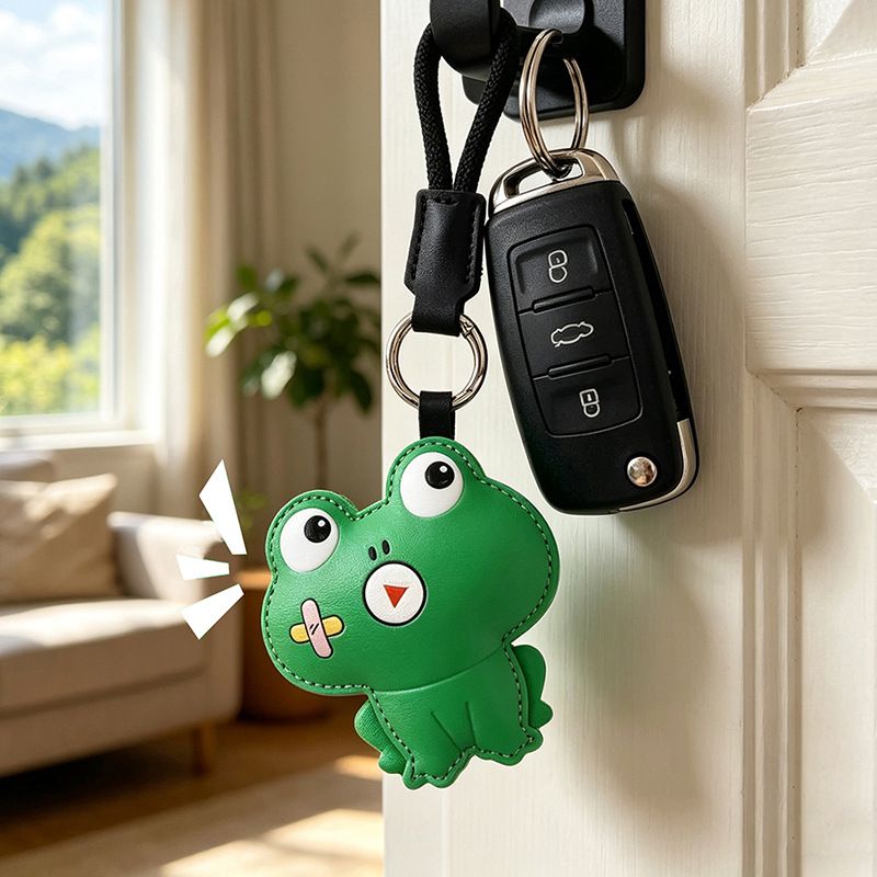 Green Frog Squeeze Meow Sounding Keychain Pendant – Eco-Friendly Leather Cat