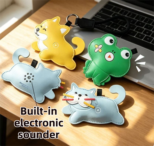 Green Frog Squeeze Meow Sounding Keychain Pendant – Eco-Friendly Leather Cat view 4