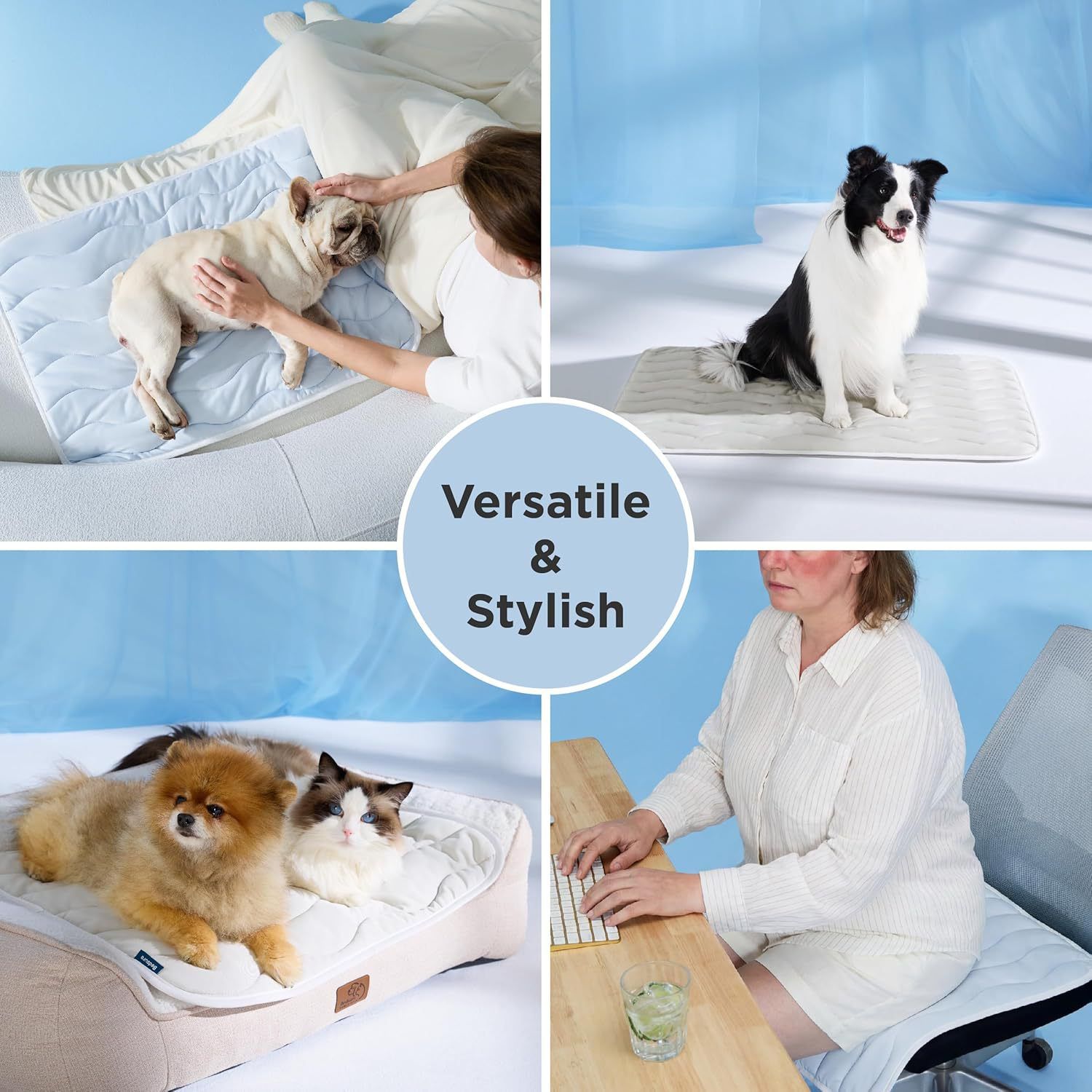 91 x 58 CM Blue Premium Wave Quiltied Pet Cooling Mat - Washable Self-Cooling view 6