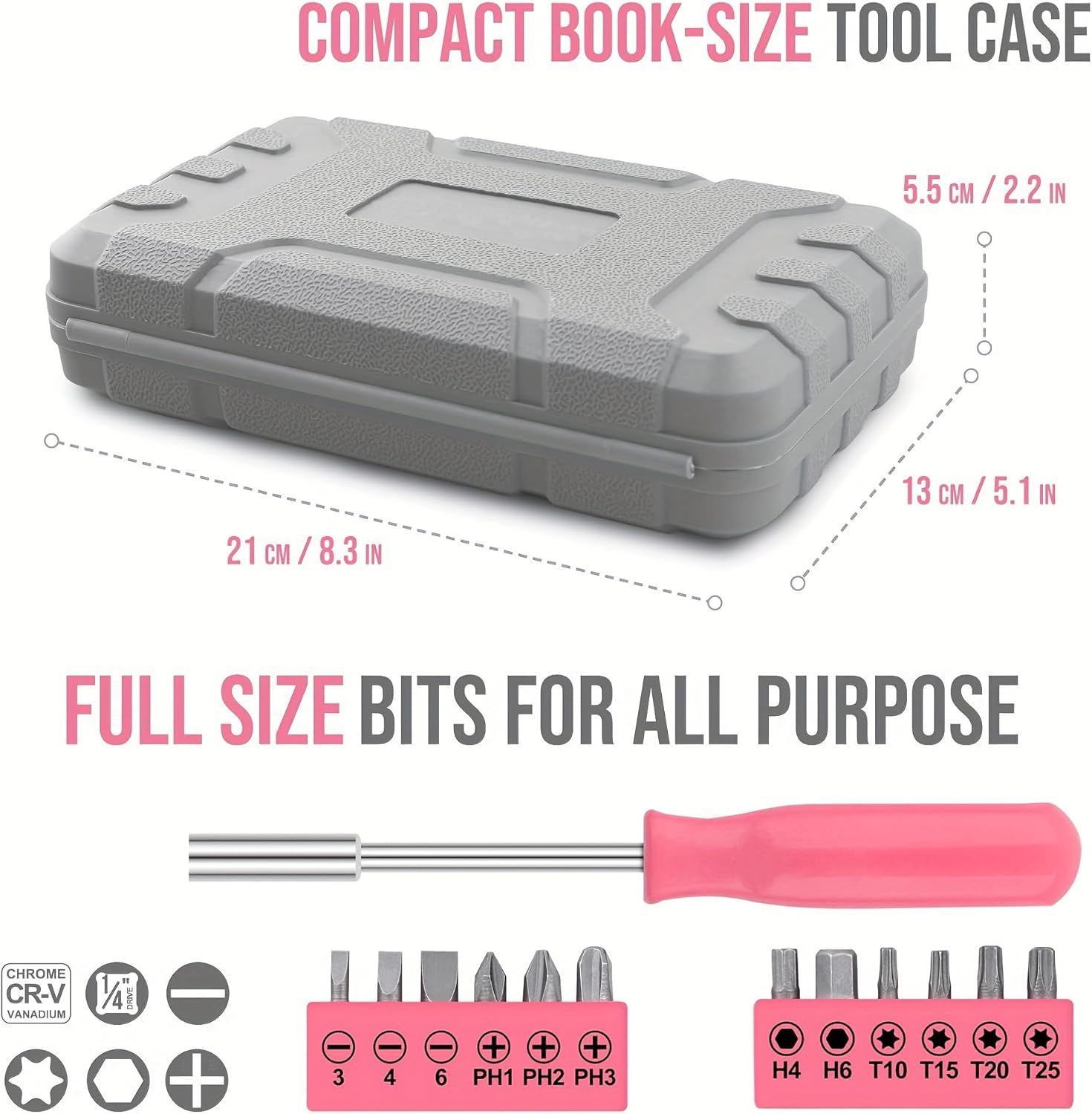 24-Piece Pink Multifunctional Home Tool Kit for Women - Compact Mini Starter view 3