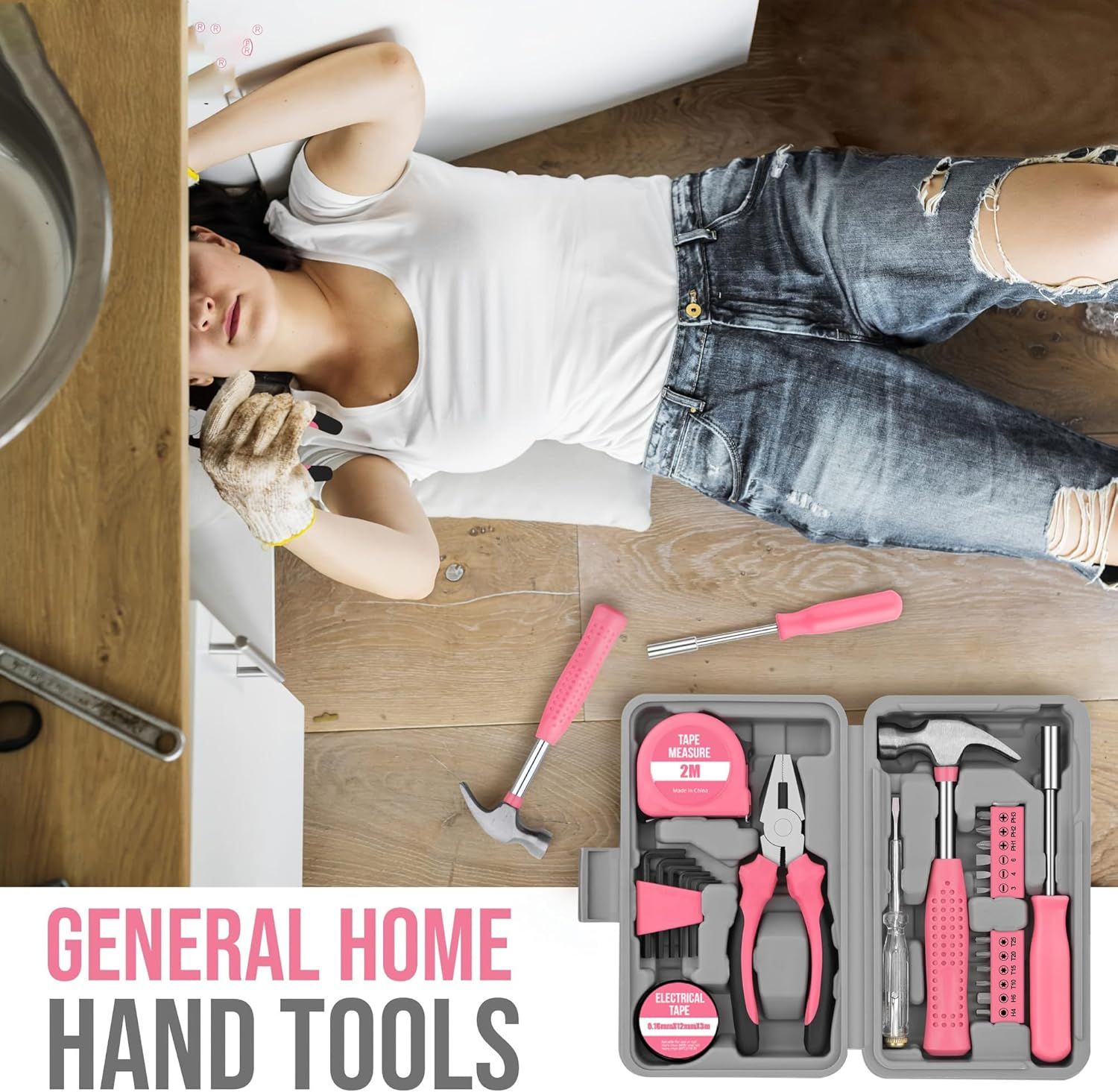 24-Piece Yellow Multifunctional Home Tool Kit for Women - Compact Mini Starter view 7