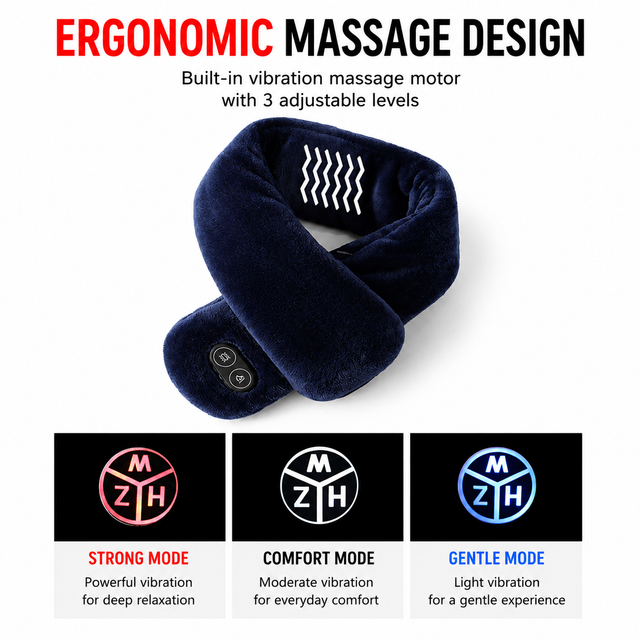 White Plush USB Heated Massage Neck Scarf with 3 Temp & 3 Vibration Massage view 3