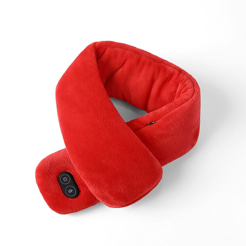 Red Plush USB Heated Massage Neck Scarf with 3 Temp & 3 Vibration Massage — image 1