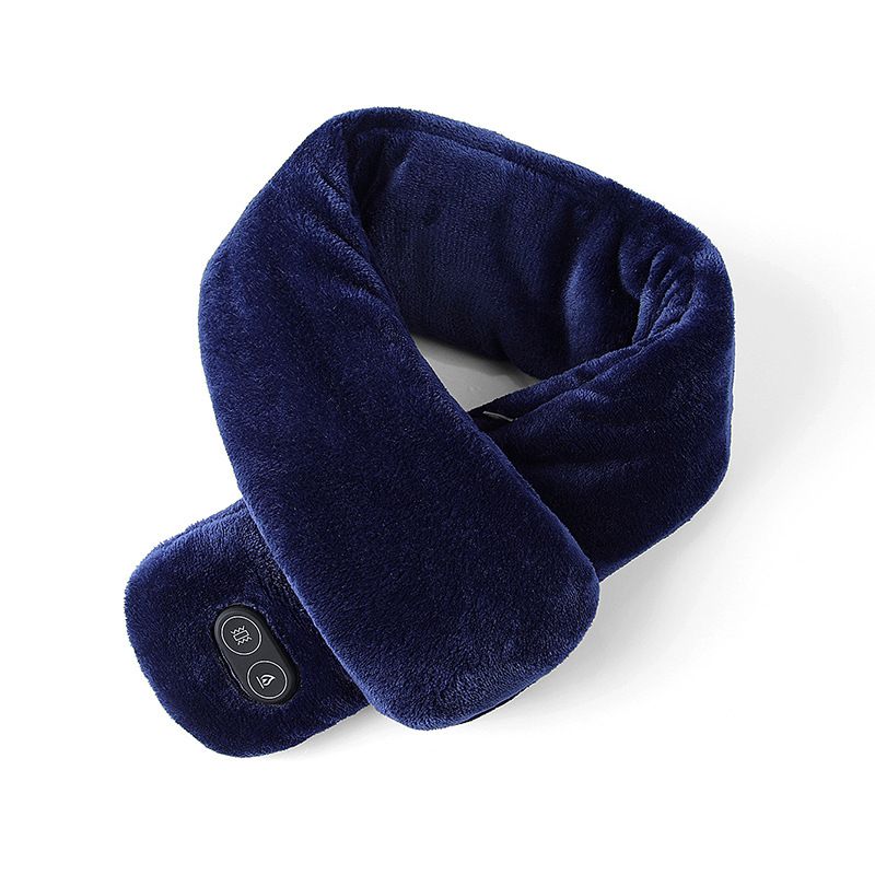 Dark Blue Plush USB Heated Massage Neck Scarf with 3 Temp & 3 Vibration — image 1