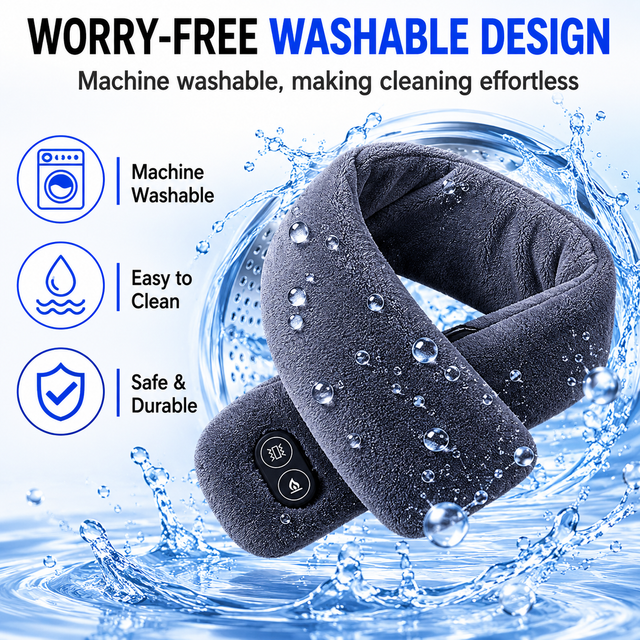 Dark Blue Plush USB Heated Massage Neck Scarf with 3 Temp & 3 Vibration view 5