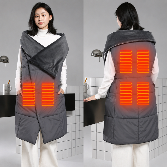 Grey Wearable Heated Blanket Shawl for Women - USB Powered Electric Heating — image 1