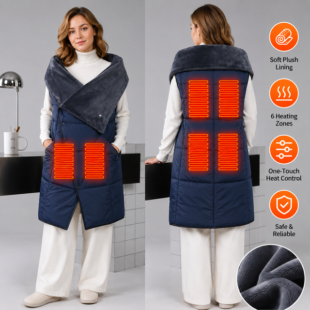 Dark Blue Wearable Heated Blanket Shawl for Women - USB Powered Electric — image 1