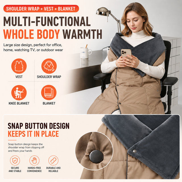 Dark Blue Wearable Heated Blanket Shawl for Women - USB Powered Electric view 4