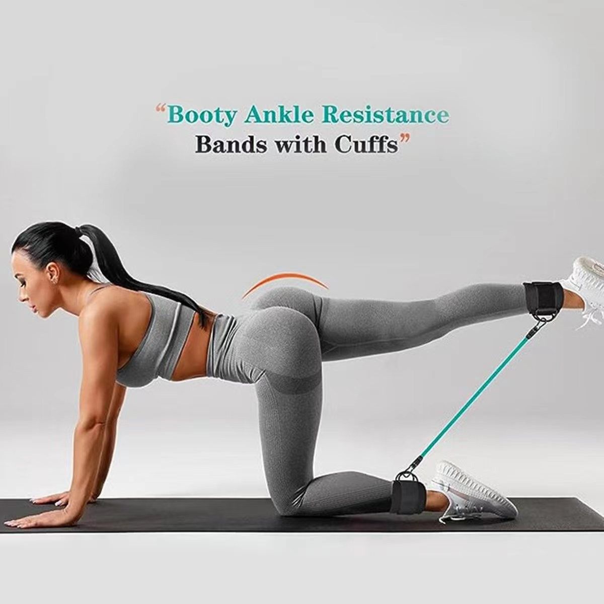Black 120LBS Total Ankle Resistance Bands Training Set with Cuffs and Carry view 2