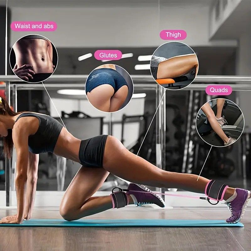 Pink 120LBS Total Ankle Resistance Bands Training Set with Cuffs and Carry Bag view 2