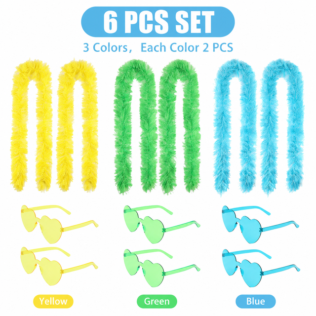 6PCS Festival Party Costume Accessories Set : Heart Shaped Sunglasses and 1.5M