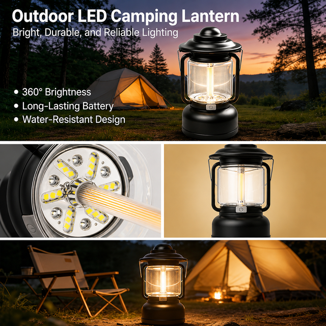 Red Vintage LED Outdoor Camping Lantern with Warm Ambient Light - 7 Lighting Modes view 3