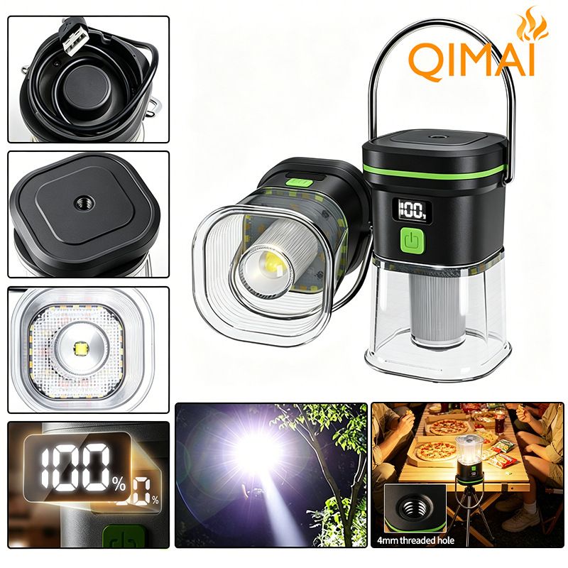LY27 Black and Green Compact LED Camping Lantern with Spotlight and Ambient Light view 2