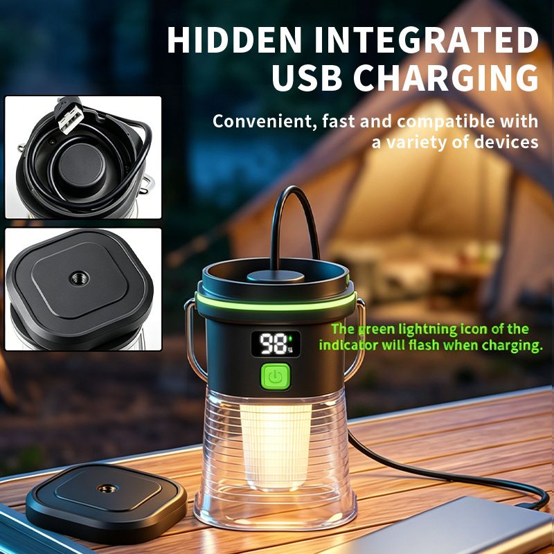 LY27 Black and Green Compact LED Camping Lantern with Spotlight and Ambient Light view 7