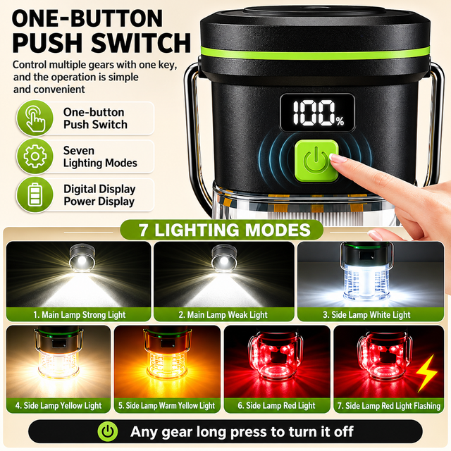 2PCS LY27 Black and Green Compact LED Camping Lantern with Spotlight and view 3