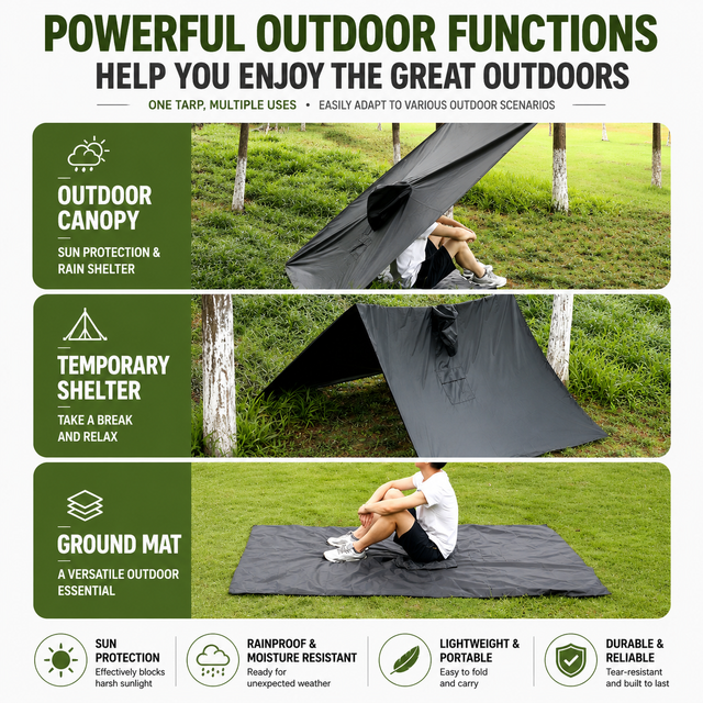 3-in-1 Black Camping Rain Poncho view 3