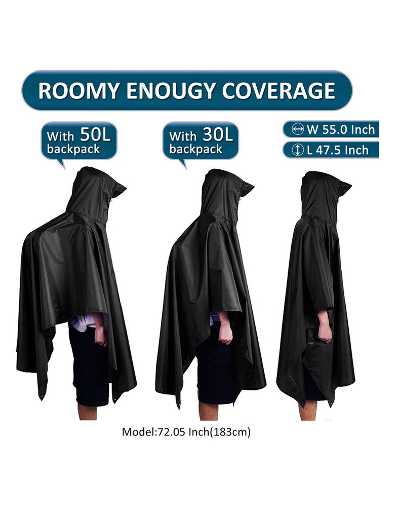 3-in-1 Grey Camping Rain Poncho view 4