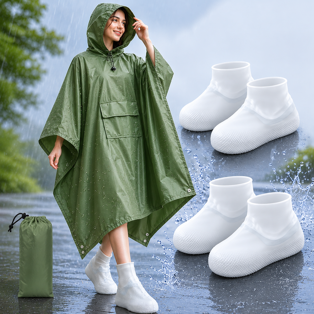 3-in-1 Green Camping Rain Poncho — image 1