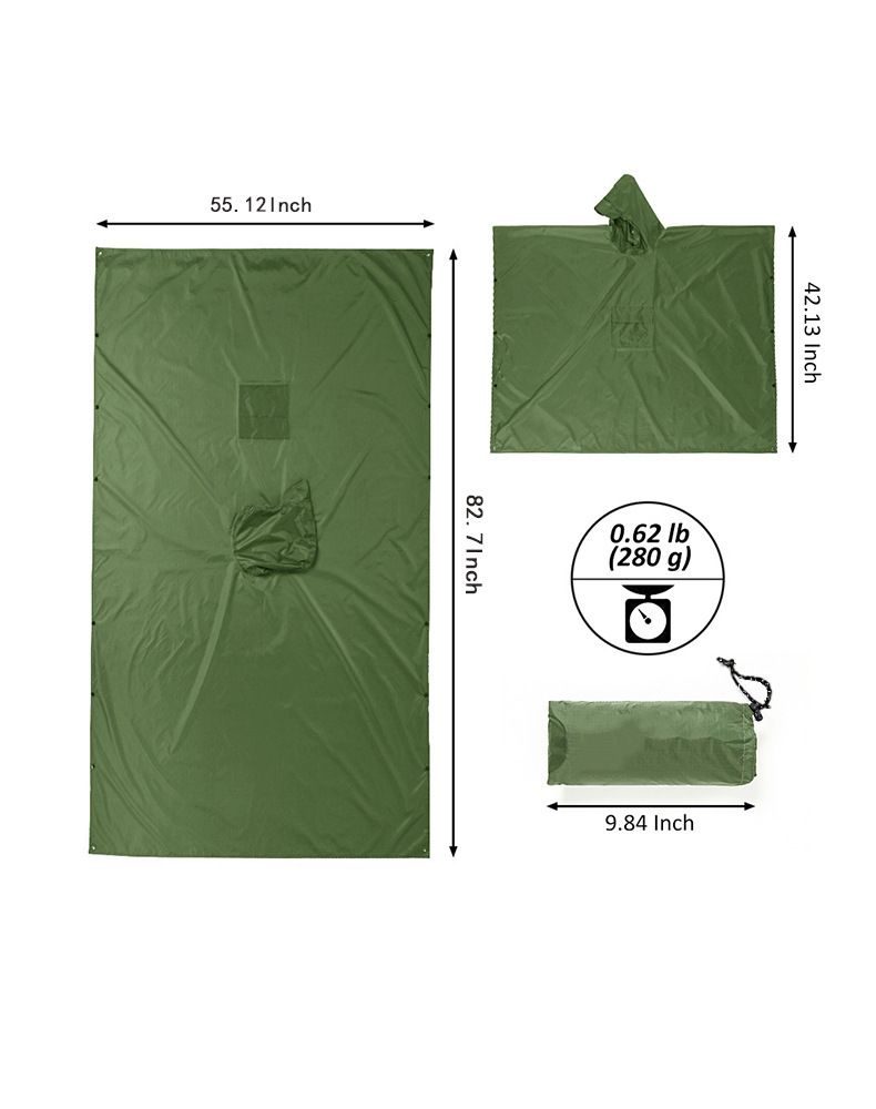 3-in-1 Green Camping Rain Poncho view 6