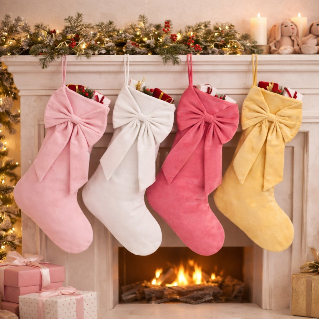 18 Inch Oversized Luxury Velvet Christmas Stocking with Bow & Loop