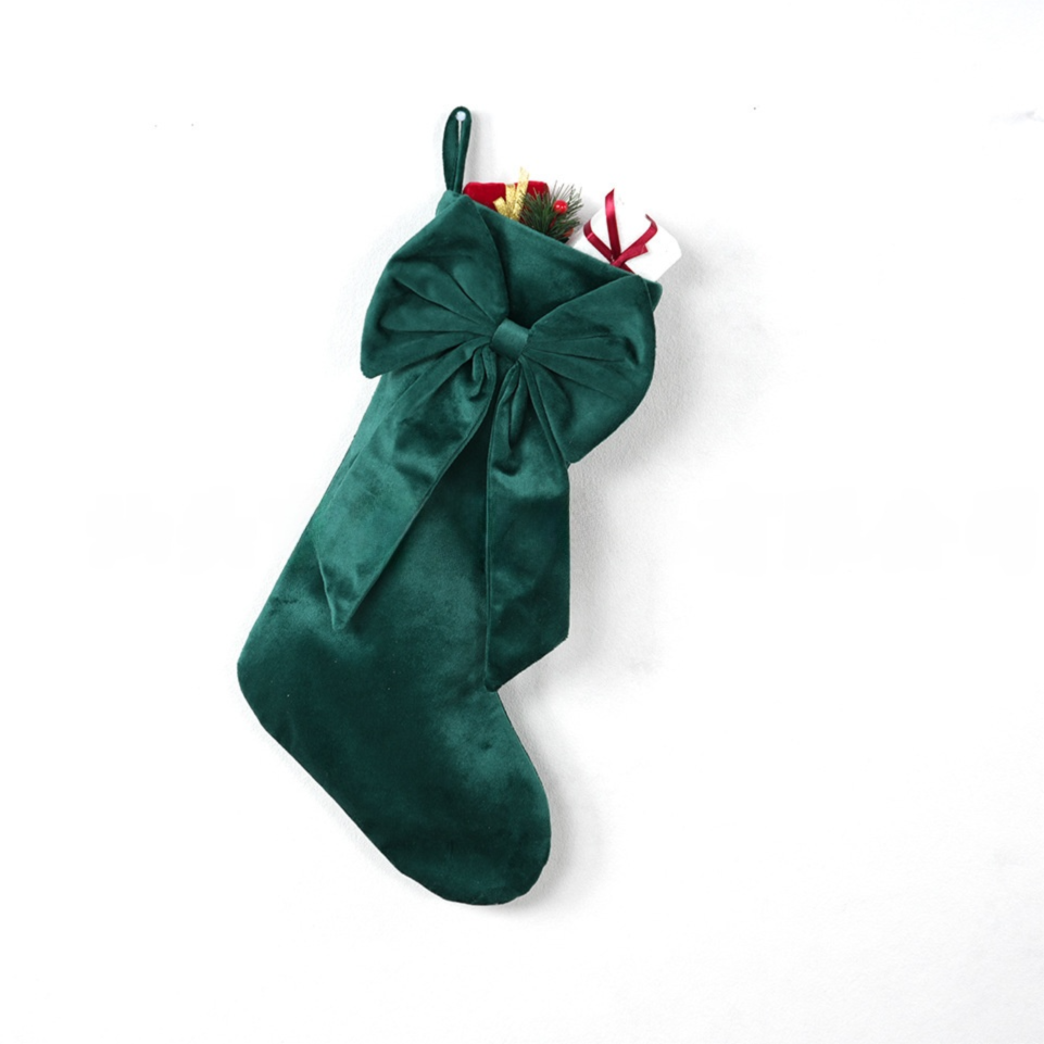 18 Inch Oversized Green Luxury Velvet Christmas Stocking with Bow & Loop