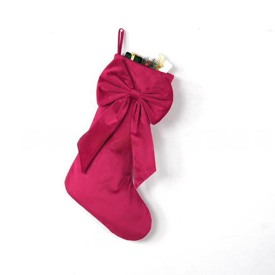 18 Inch Oversized Red Luxury Velvet Christmas Stocking with Bow & Loop