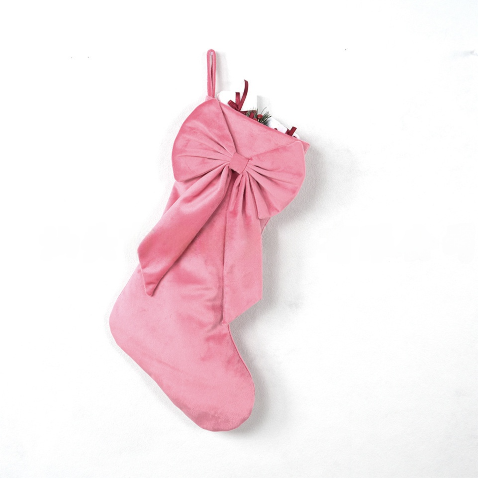 18 Inch Oversized Watermelon Red Luxury Velvet Christmas Stocking with Bow & Loop