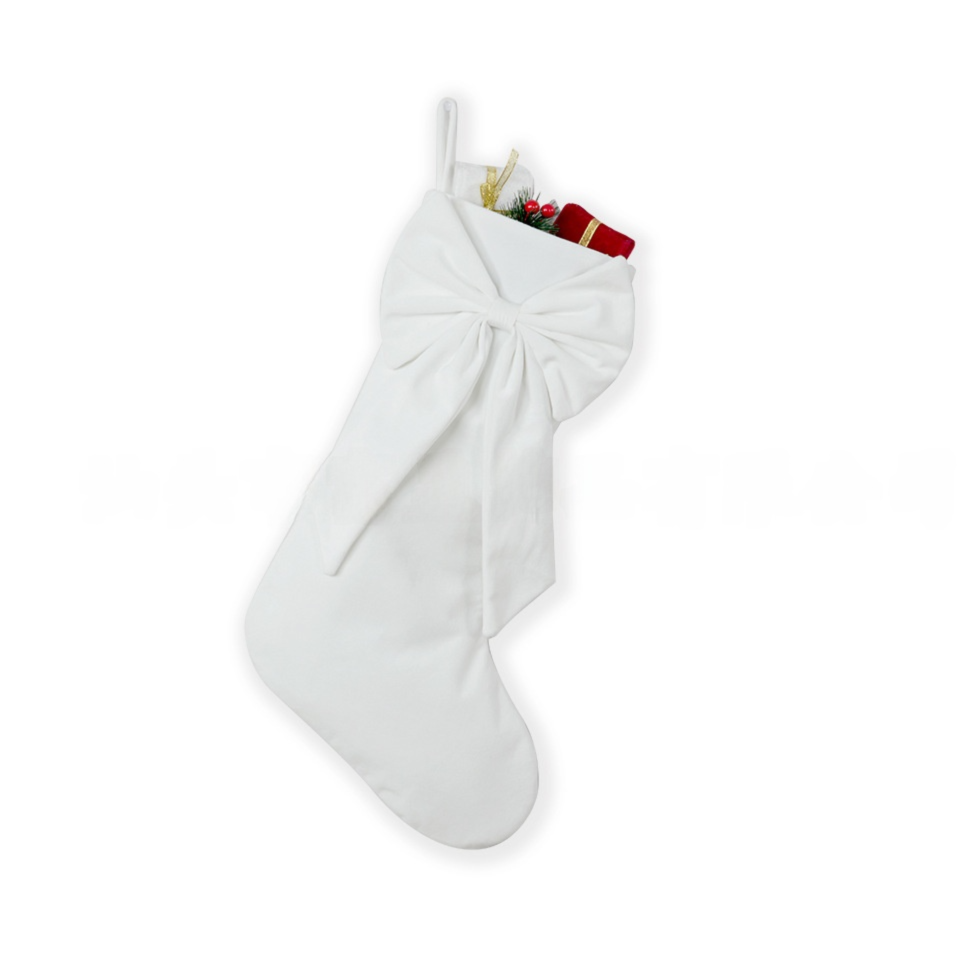 18 Inch Oversized White Luxury Velvet Christmas Stocking with Bow & Loop
