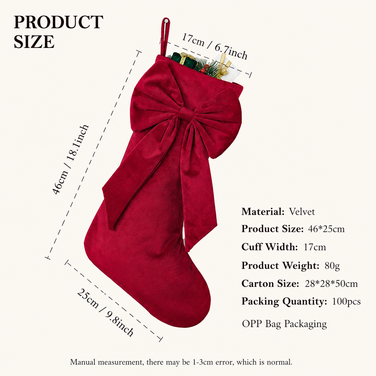 18 Inch Oversized White Luxury Velvet Christmas Stocking with Bow & Loop view 5