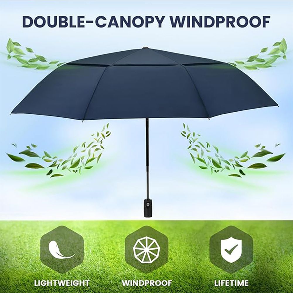 46 inch Navy Blue Windproof Automatic Travel Folding Umbrella and Black view 3