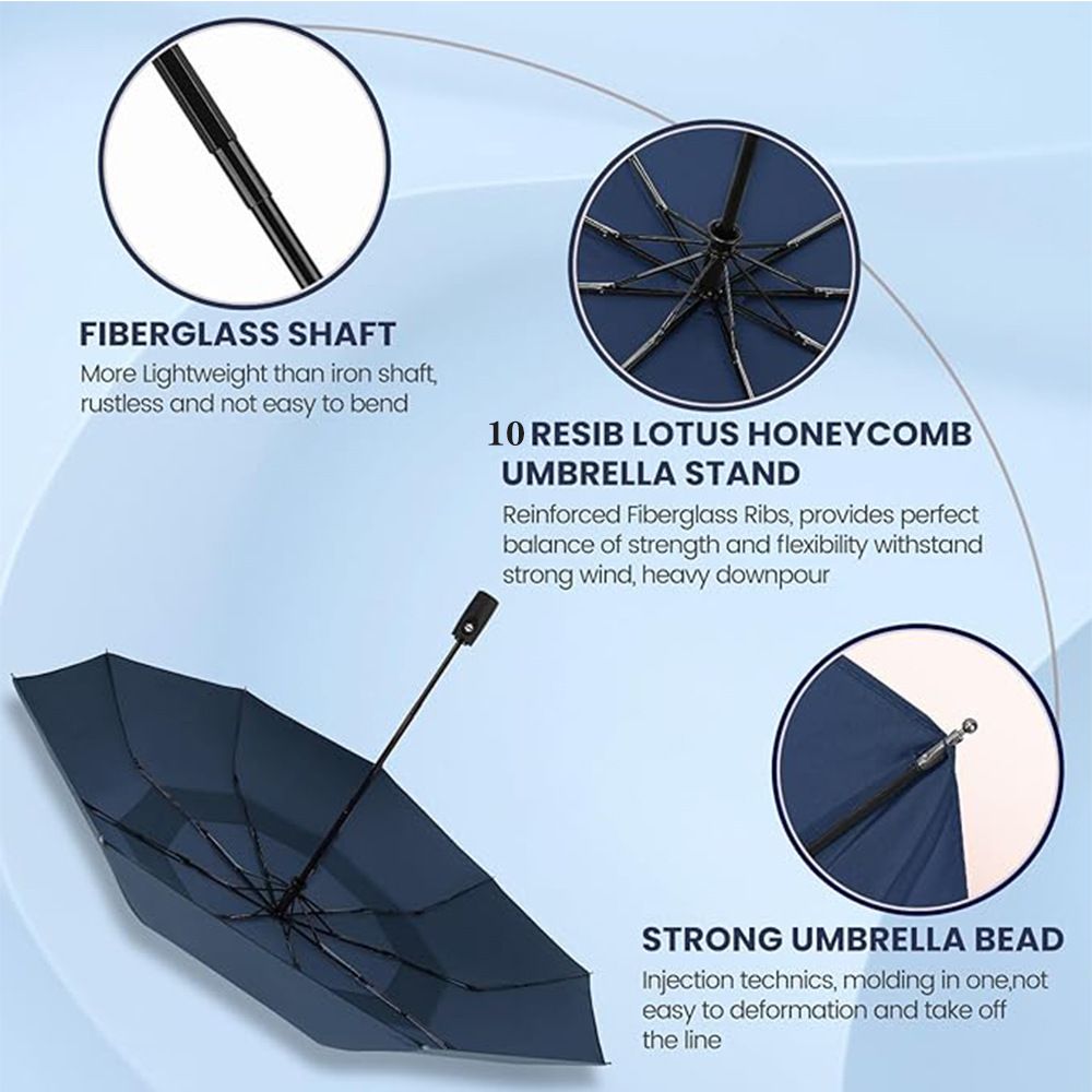 46 inch Navy Blue Windproof Automatic Travel Folding Umbrella and Black view 4
