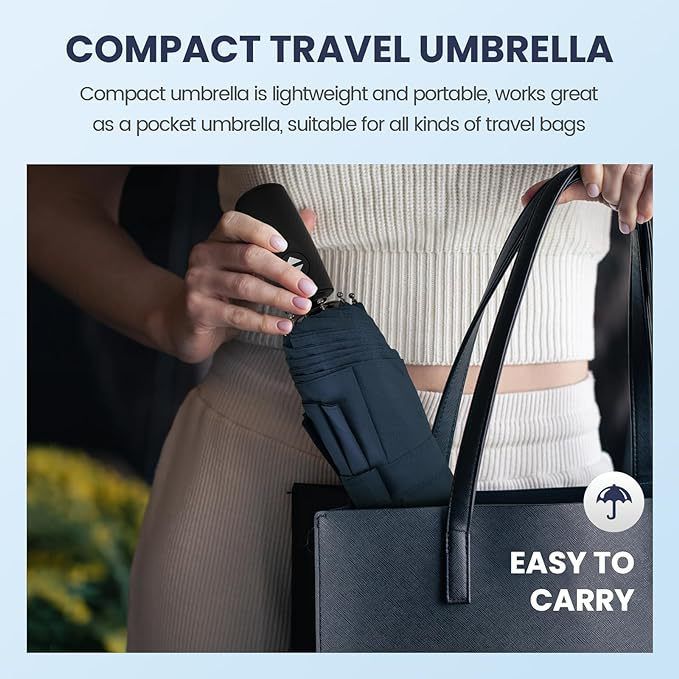 46 inch Navy Blue Windproof Automatic Travel Folding Umbrella and Black view 5