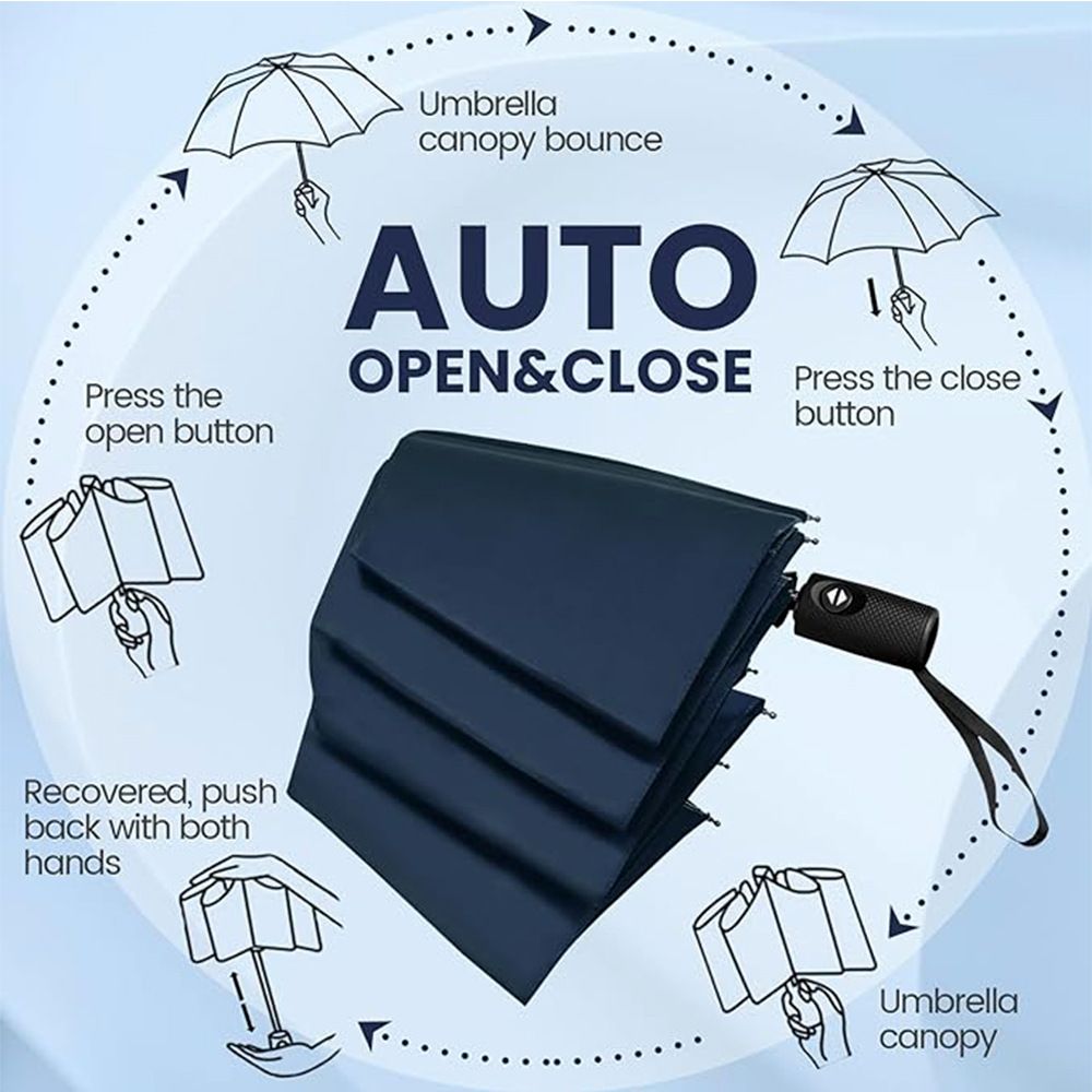 46 inch Wine Red Windproof Automatic Travel Folding Umbrella and Black view 2