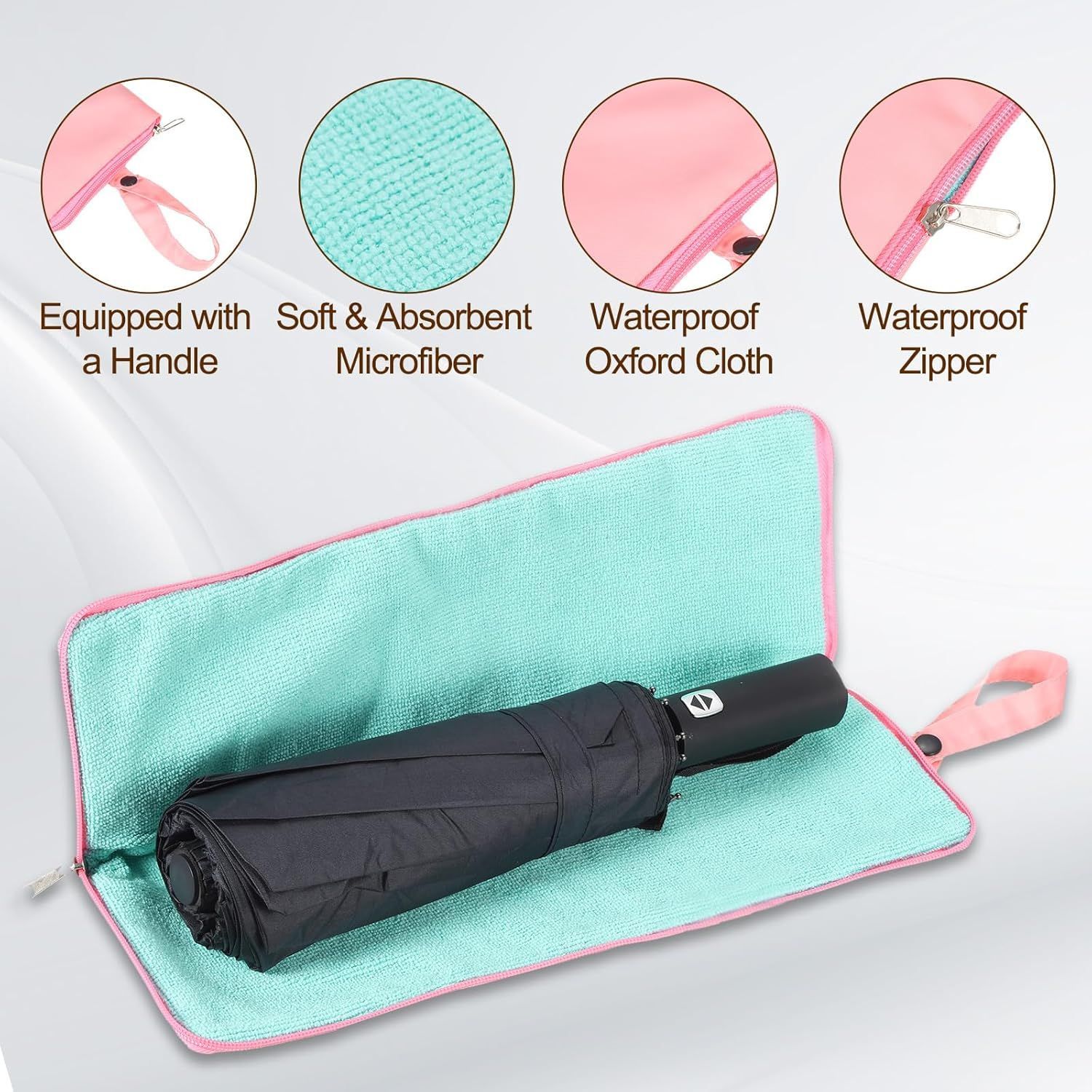 46 inch Wine Red Windproof Automatic Travel Folding Umbrella and Black view 6