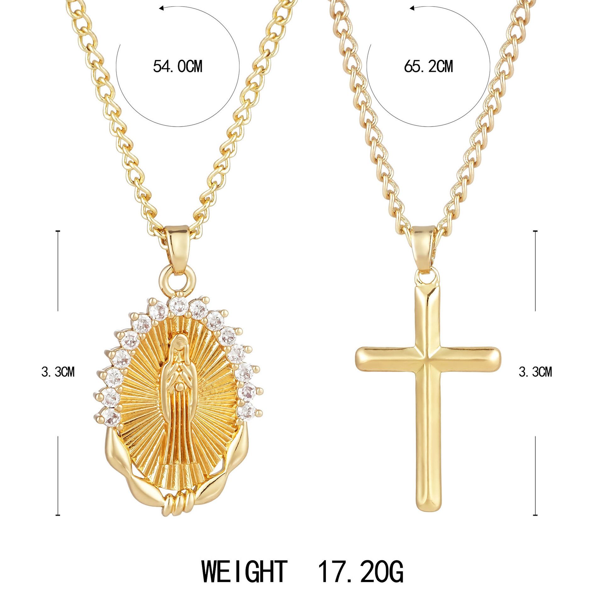 Jesus Cross Stackable Oval Pendant - Copper Plated Collarbone Chain with view 3