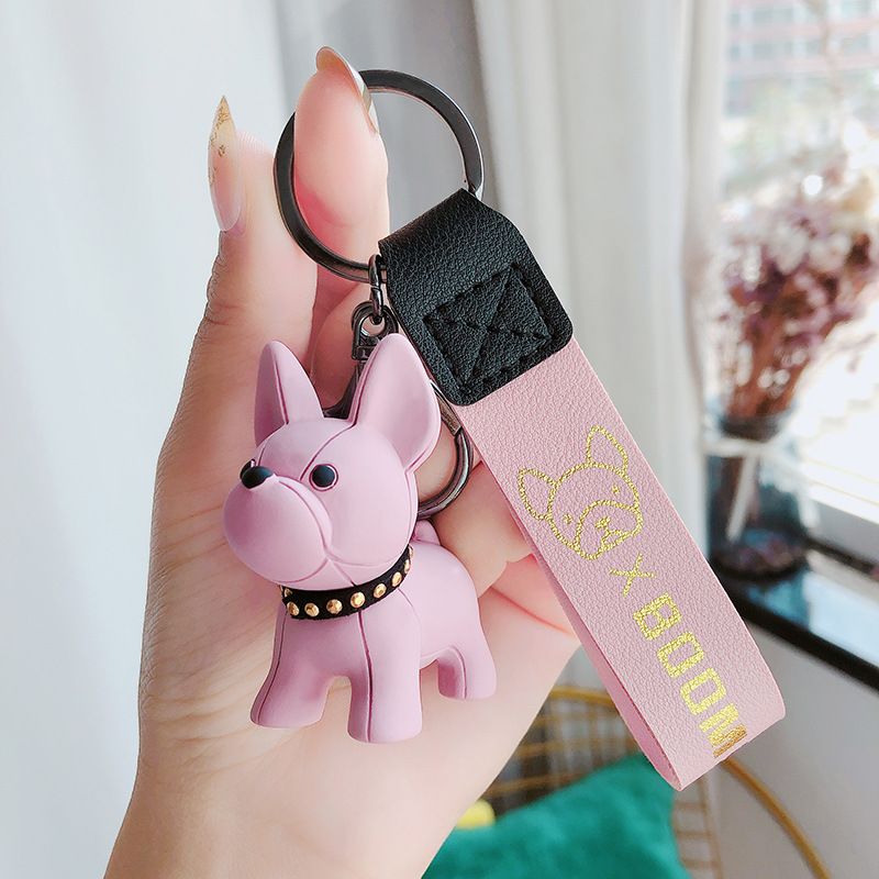 Pink Cute Resin French Bulldog Keychain Pendant for Backpacks and Keys
