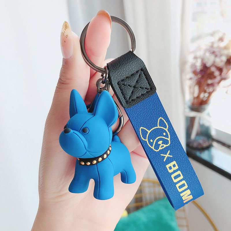Blue Cute Resin French Bulldog Keychain Pendant for Backpacks and Keys