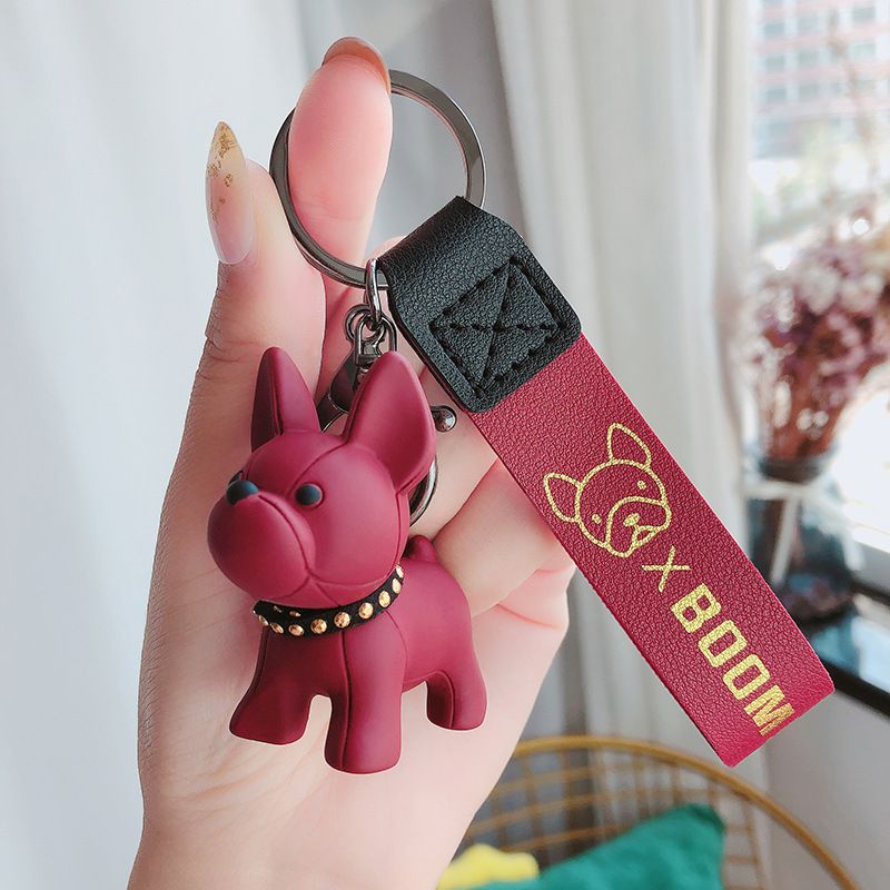 Wine Red Cute Resin French Bulldog Keychain Pendant for Backpacks and Keys