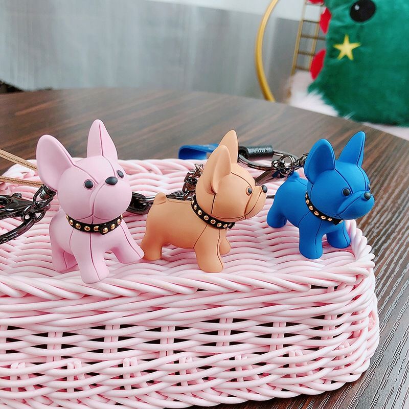 Wine Red Cute Resin French Bulldog Keychain Pendant for Backpacks and Keys view 2