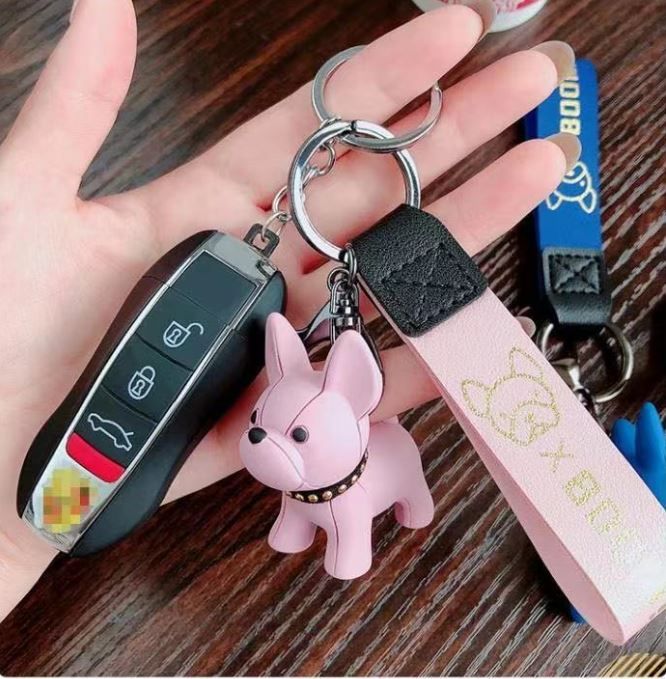 Wine Red Cute Resin French Bulldog Keychain Pendant for Backpacks and Keys view 3