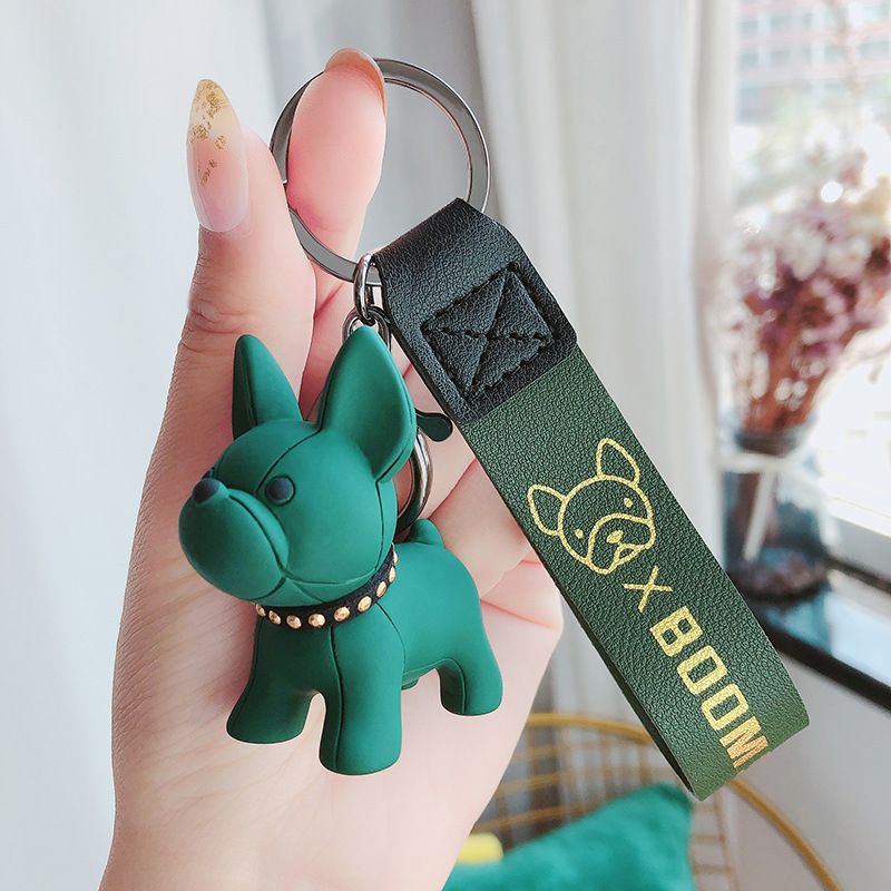 Green Cute Resin French Bulldog Keychain Pendant for Backpacks and Keys