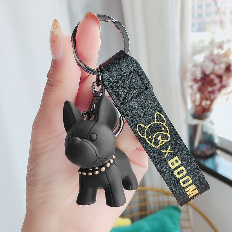 Black Cute Resin French Bulldog Keychain Pendant for Backpacks and Keys